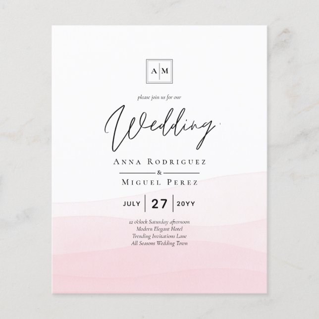 Iced Pink Ombre Wedding Invite Flyer (Front)