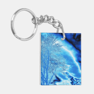 Iced Winter Tree in Cobalt Blue Sky Key Ring