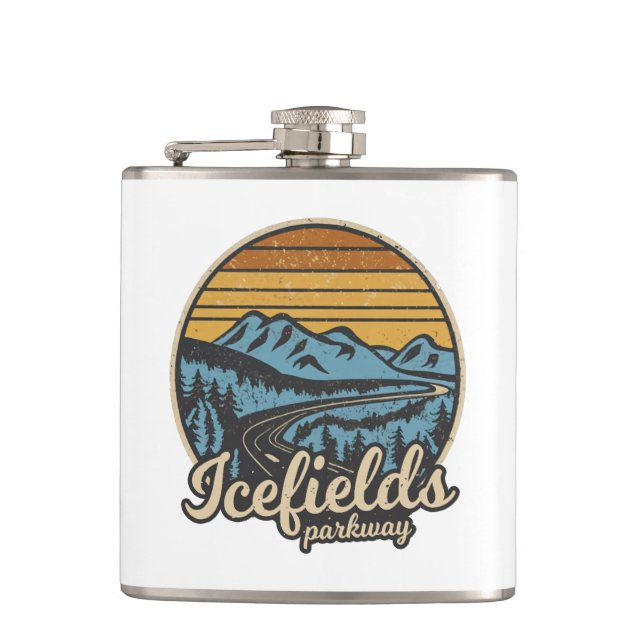 Icefields Parkway Alberta Canada Retro Hip Flask (Front)