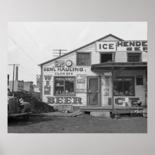 Icehouse and Roadside Store, 1937. Vintage Photo Poster