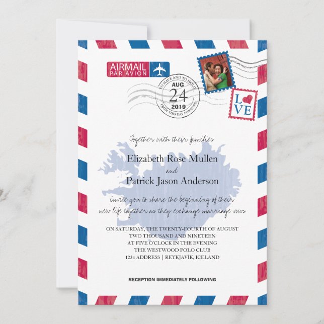 Iceland Airmail Wedding Invitation (Front)