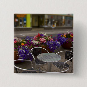 Iceland, Akureyri. View of the main business 15 Cm Square Badge