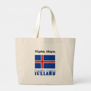 Iceland and Icelandic Flag with Your Name Large Tote Bag