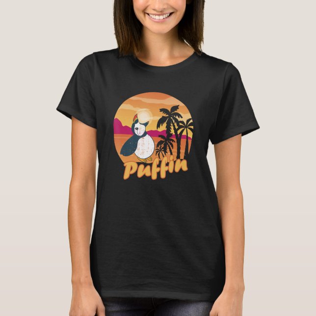 Iceland Animal Puffin Bird   Beach Palm Tree Puffi T-Shirt (Front)