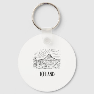 Iceland Aurora Borealis Line Art Drawing Vacation Key Ring