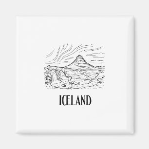 Iceland Aurora Borealis Line Art Drawing Vacation  Magnet