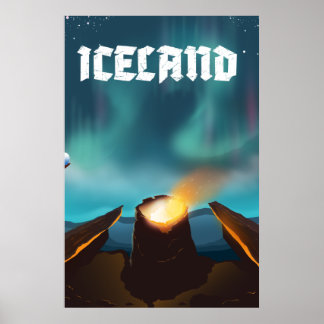 Iceland aurora borealis Travel poster
