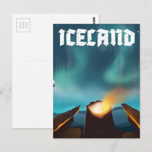 Iceland aurora borealis Travel poster Postcard
