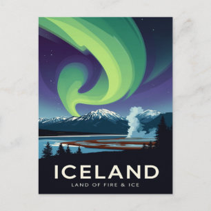 Iceland Aurora Borealis Vintage Travel Postcard