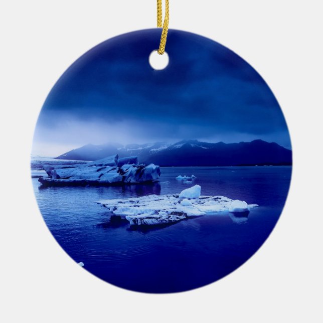 Iceland Blue Landscape Ceramic Tree Decoration (Front)