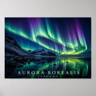 Iceland Borealis Night Sky A4 Poster