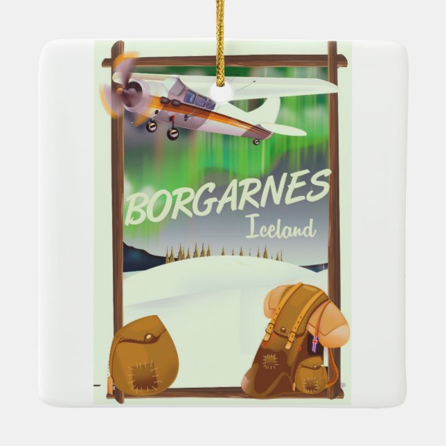 Iceland Borgarnes Flight poster Ceramic Tree Decoration (Back)