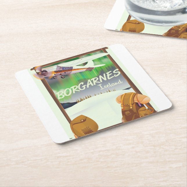 Iceland Borgarnes Flight poster Square Paper Coaster (Angled)