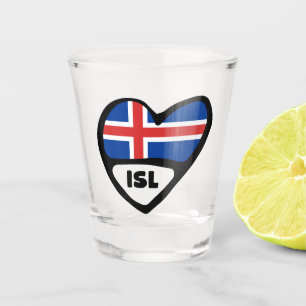 Iceland Country Code Flag Heart, ISL Shot Glass