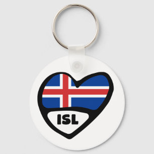 Iceland Country Code Flag Heart Keyring, ISL Key Ring