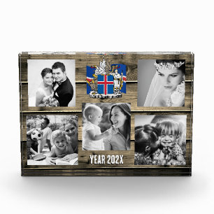 Iceland family photo block,  Icelandic flag, wood