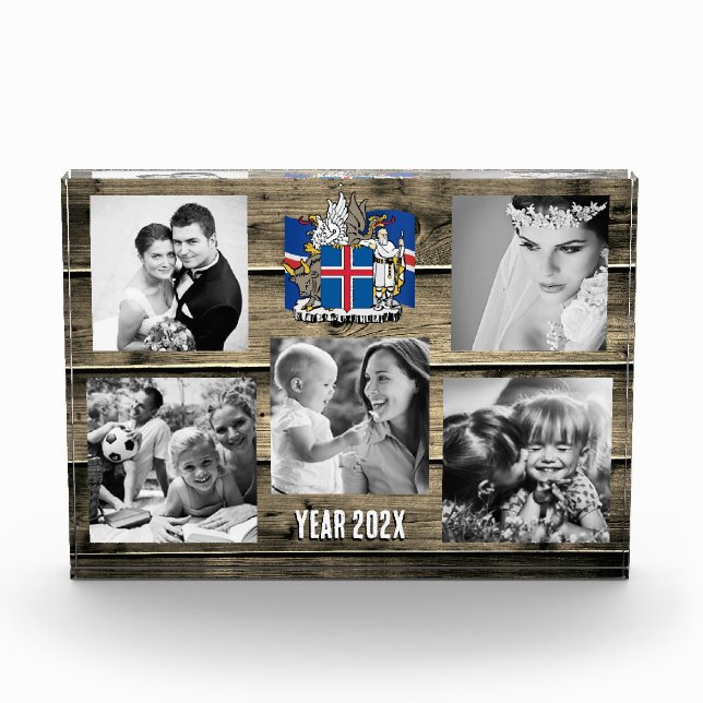 Iceland family photo block,  Icelandic flag, wood Block (Front)