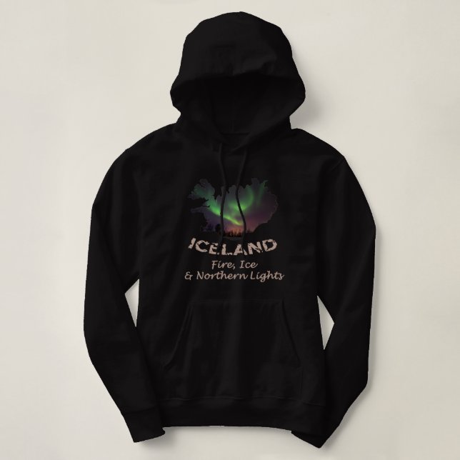Iceland - Fire Ice & Northern Lights Aurora  Hoodie (Design Front)