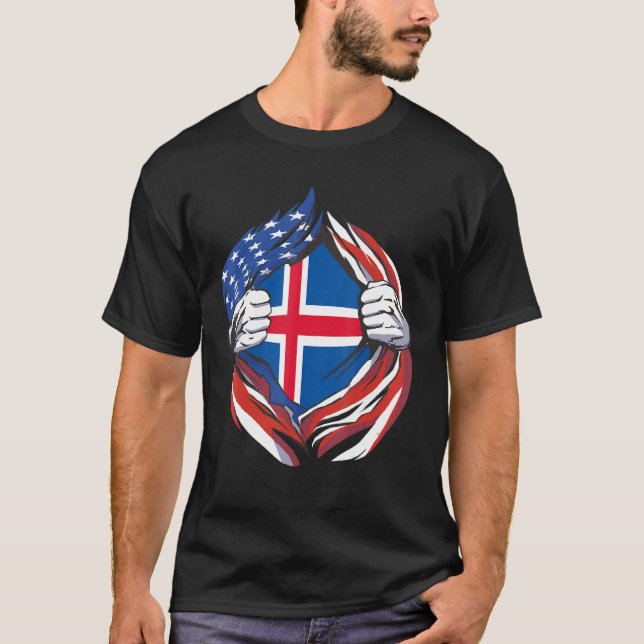 Iceland Flag American Proud Of My Icelandic Herita T-Shirt (Front)