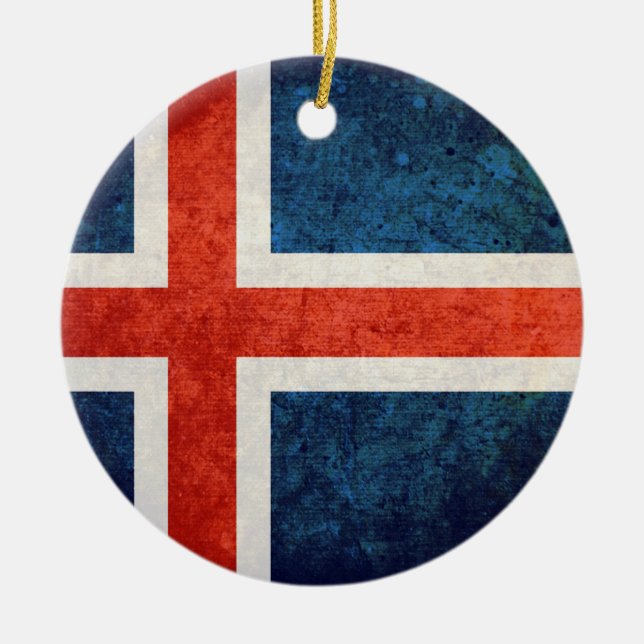 Iceland Flag Ceramic Tree Decoration (Front)