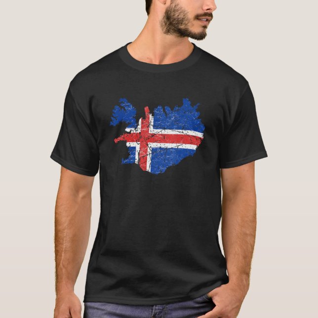 Iceland flag distressed with map T-Shirt (Front)