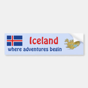 Iceland Flag + Map Bumper Sticker