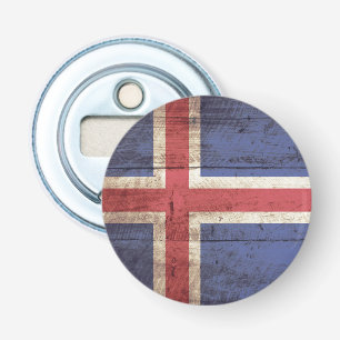Iceland Flag on Old Wood Grain Bottle Opener