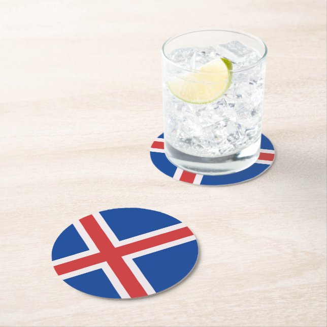 Iceland flag round paper coaster (Insitu)