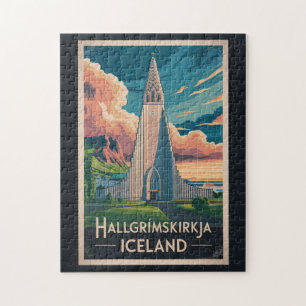 Iceland Hallgrimskirkja Illustration Travel Art Jigsaw Puzzle