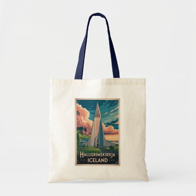 Iceland Hallgrimskirkja Illustration Travel Art Tote Bag (Front)