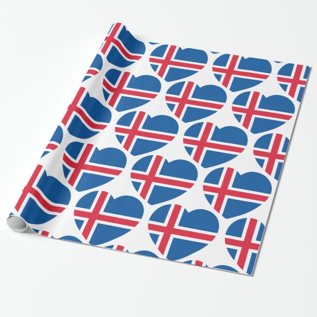 Iceland Heart Flag Wrapping Paper (Unrolled)
