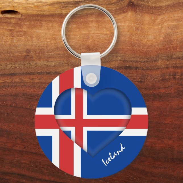 Iceland & Heart, Icelandic Flag fashion / sport Key Ring (Front)