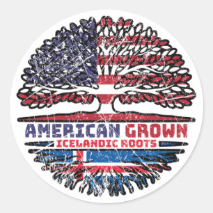 Iceland Icelandic American USA Tree Roots Flag Classic Round Sticker