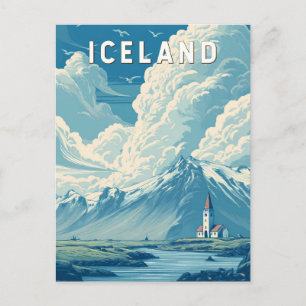 Iceland Illustration Travel Art Vintage Postcard