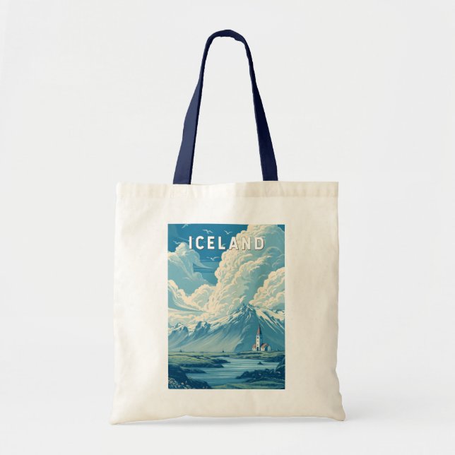Iceland Illustration Travel Art Vintage Tote Bag (Front)