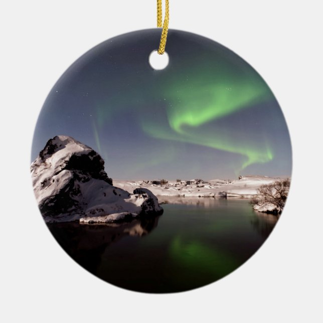 Iceland in Winter Ceramic Tree Decoration (Front)