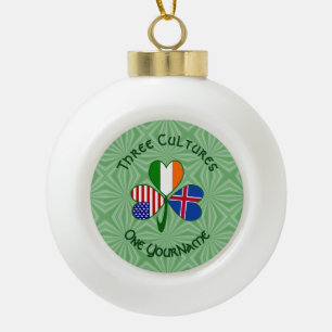 Iceland Ireland USA Shamrock Flag Personalised  Ceramic Ball Christmas Ornament