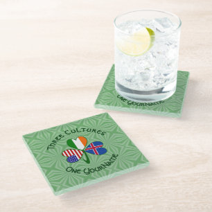 Iceland Ireland USA Shamrock Flag Personalised Glass Coaster