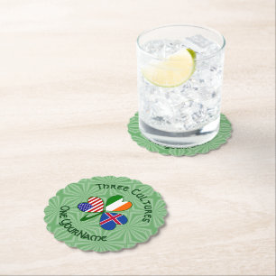 Iceland Ireland USA Shamrock Flag Personalised Paper Coaster