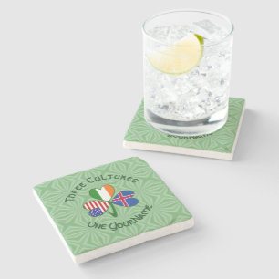 Iceland Ireland USA Shamrock Flag Personalised Stone Coaster