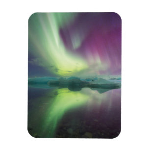 Iceland, Jokulsarlon. Aurora Lights Reflect Magnet
