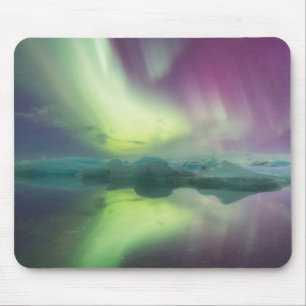 Iceland, Jokulsarlon. Aurora Lights Reflect Mouse Mat