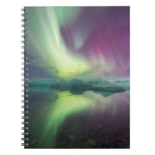 Iceland, Jokulsarlon. Aurora Lights Reflect Notebook