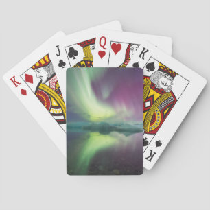 Iceland, Jokulsarlon. Aurora Lights Reflect Playing Cards