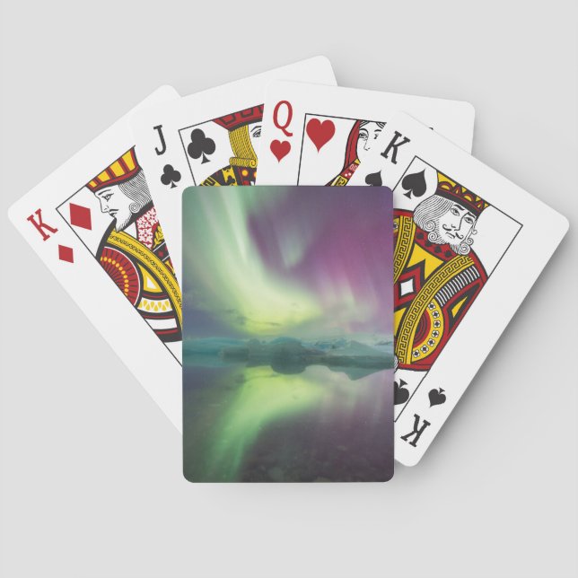Iceland, Jokulsarlon. Aurora Lights Reflect Playing Cards (Back)
