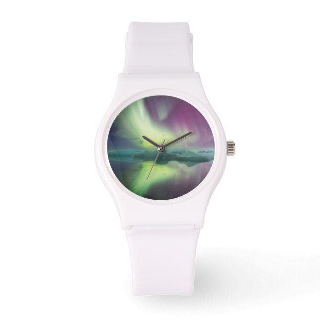 Iceland, Jokulsarlon. Aurora Lights Reflect Watch (Front)