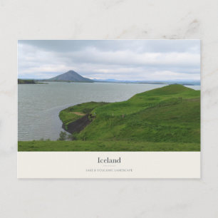Iceland Lake, Green Shore and Volcanic Mountain Postcard