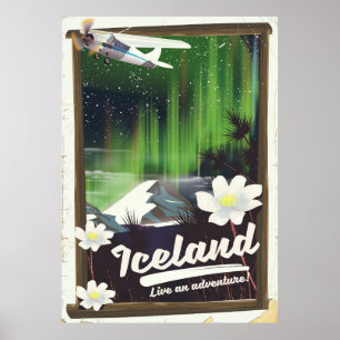 Iceland landscape vintage style travel poster