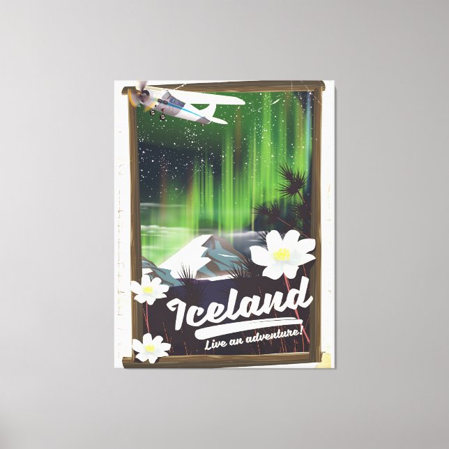 Iceland landscape vintage style travel poster canvas print (Front)