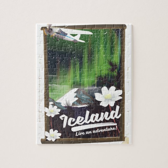 Iceland landscape vintage style travel poster jigsaw puzzle (Vertical)